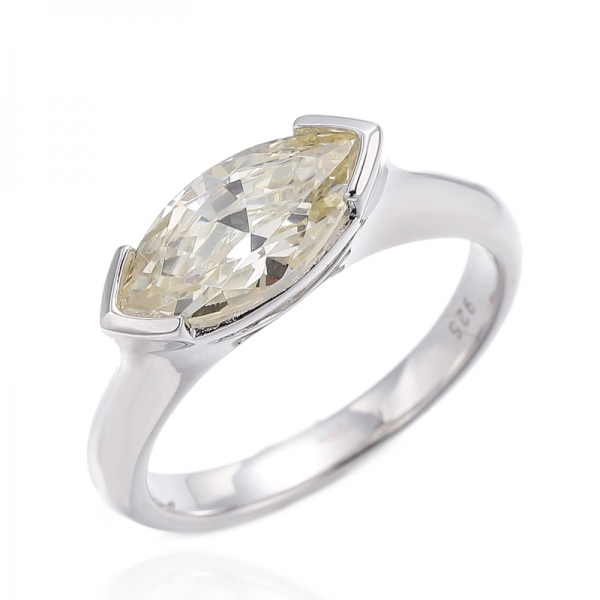 Marquise Diamond Yellow Cubic Zircon Rhodium Silver Ring 