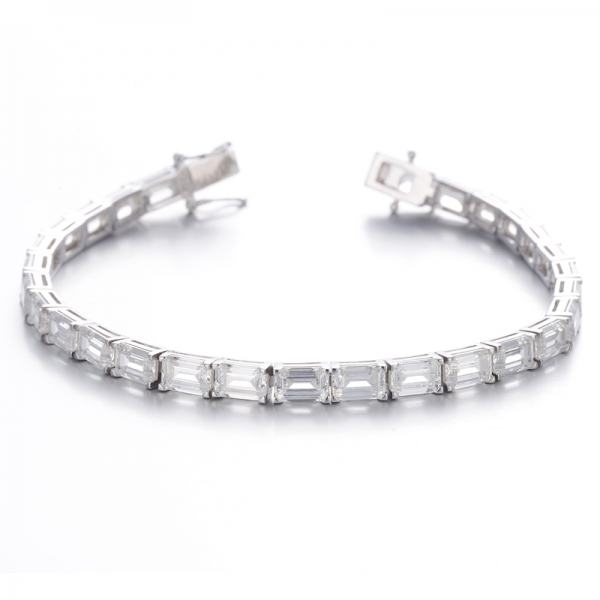Emerald Cut Diamond Pink And White Cubic Zircon Rhodium Silver Bracelet 