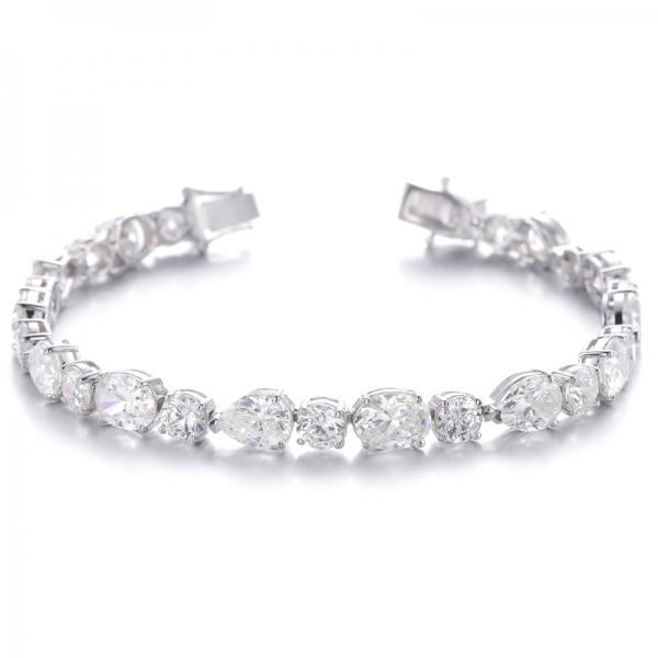 Oval Shape Diamond G Cubic Zircon Rhodium Silver Bracelet 