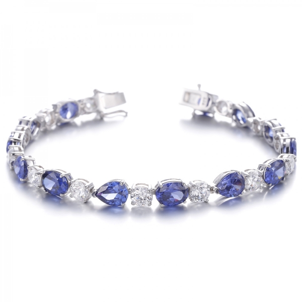 Oval Shape Diamond G Cubic Zircon Rhodium Silver Bracelet 