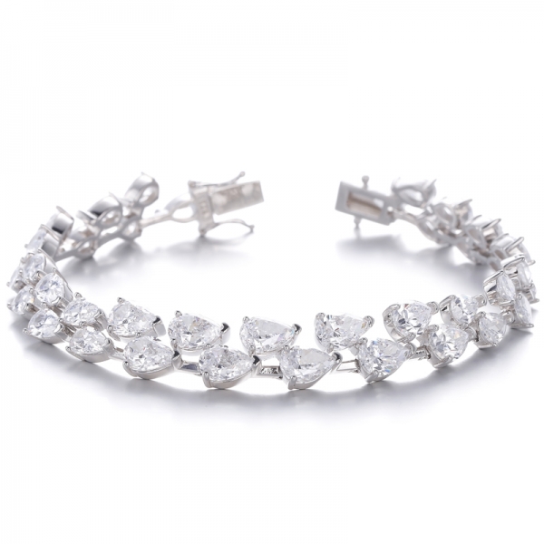 Pear Shape Rainbow Color Cubic Zircon Rhodium Silver Bracelet 