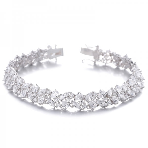 Pear Shape And Marquise Green Nano Rhodium Silver Bracelet 