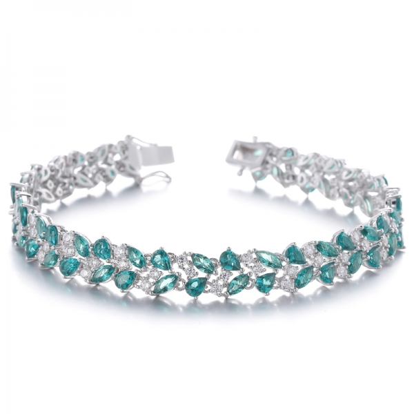 Pear Shape And Marquise Green Nano Rhodium Silver Bracelet 