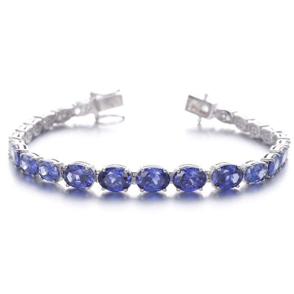 Oval Shape Diamond G Cubic Zircon Rhodium Plating Silver Bracelet 
