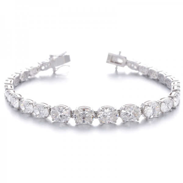 Oval Shape Diamond G Cubic Zircon Rhodium Plating Silver Bracelet 