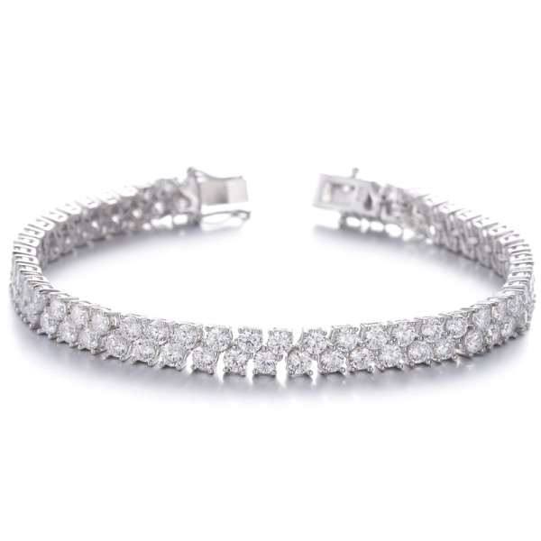 Round Rainbow Color Cubic Zircon Rhodium Silver Bracelet 