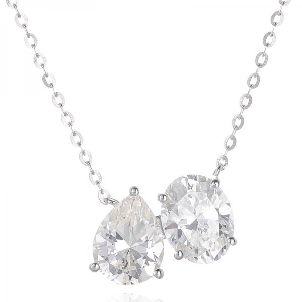 Pear Shape And Oval Shape Diamond G Cubic Zircon Rhodium Silver Necklace 