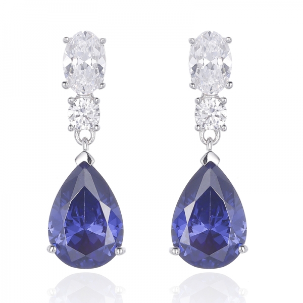 Pear Shape And Oval Shape Diamond G Cubic Zircon Rhodium Plating Silver Earring 