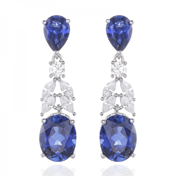 Oval Shape And Pear Shape Diamond G Cubic Zircon Rhodium Silver Earring 