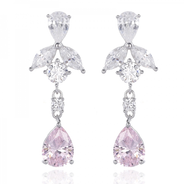 Pear Shape And Marquise Diamond G Cubic Zircon Rhodium Silver Earring 