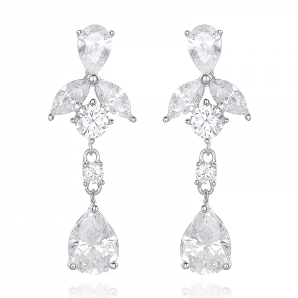 Pear Shape And Marquise Diamond G Cubic Zircon Rhodium Silver Earring 