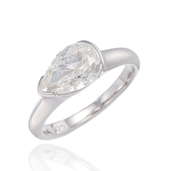 Pear Shape Diamond Yellow Cubic Zircon Rhodium Silver Ring 