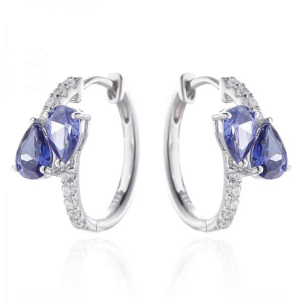 Pear Shape Diamond G And Round White Cubic Zircon Rhodium Silver Earring 
