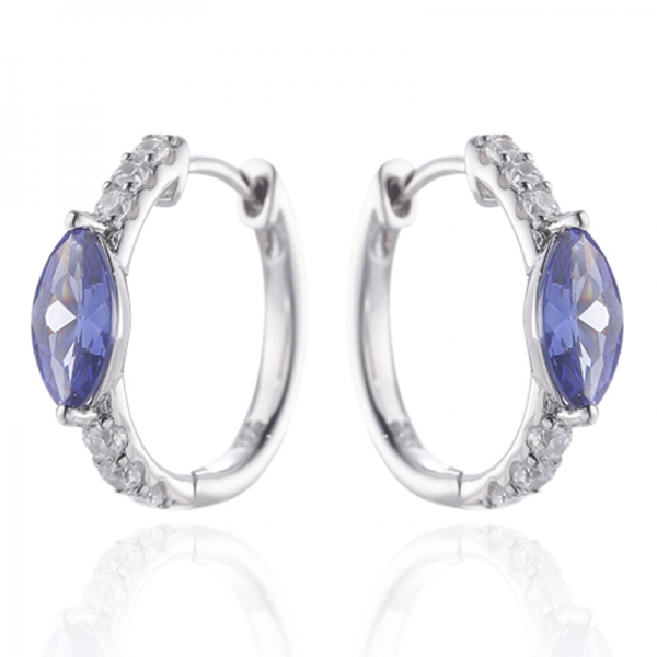 Marquise Diamond Pink And Round White Cubic Zircon Rhodium Silver Earring 