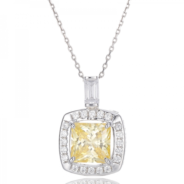 Square Diamond G And Baguette White Cubic Zircon Silver Pendant With Glod Plating 