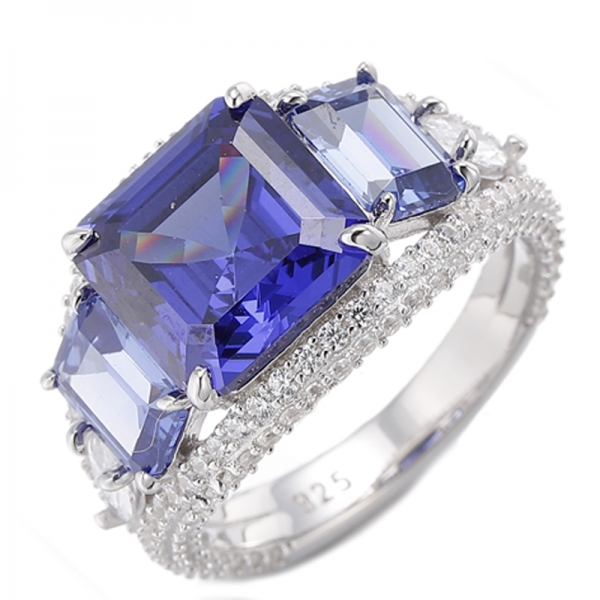 Asscher And Emerald Cut Diamond Yellow Cubic Zircon Rhodium Silver Ring 