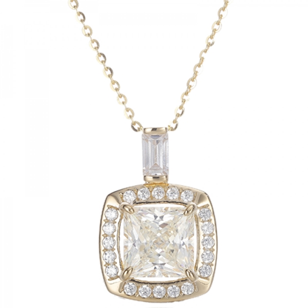 Square Diamond G And Baguette White Cubic Zircon Silver Pendant With Glod Plating 