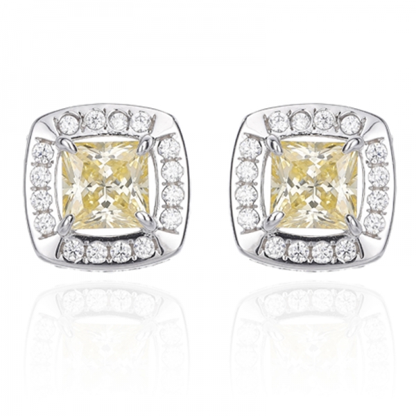 Square Diamond G And Baguette White Cubic Zircon Silver Earring With Glod Plating 