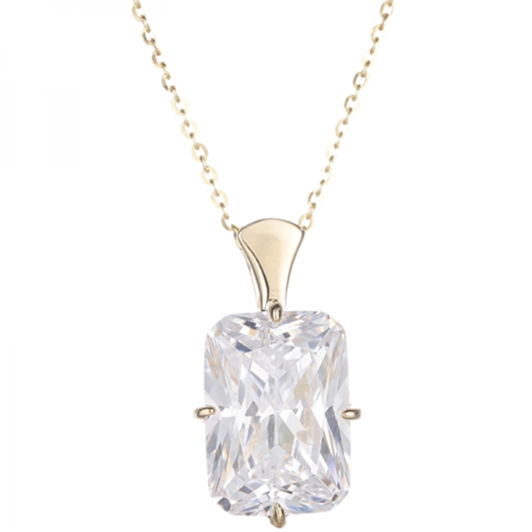 Octagon Diamond Pink And Round White Cubic Zircon Rhodium Silver Pendant 