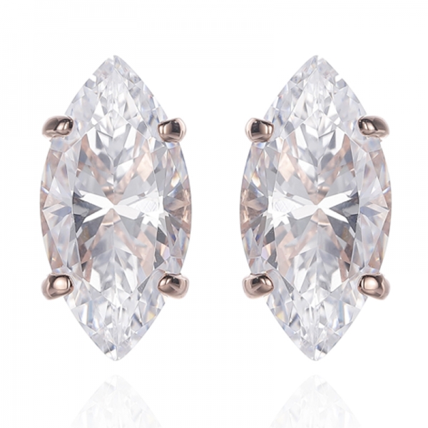 Marquise Tanzanite And Round White Cubic Zircon Rhodium Silver Earring 