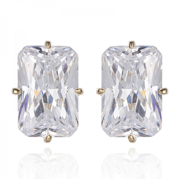 Octagon Diamond Pink And Round White Cubic Zircon Rhodium Silver Earring 