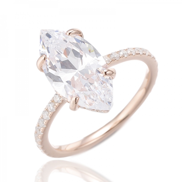 Marquise Tanzanite And Round White Cubic Zircon Rhodium Silver Ring 