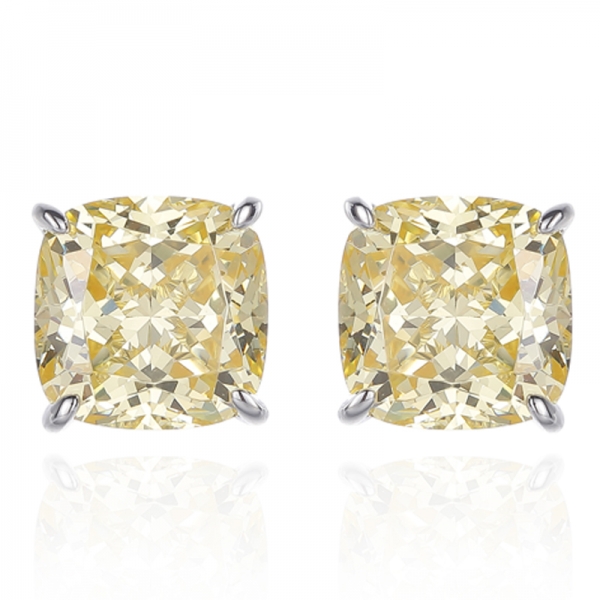 Cushion Diamond G And Round White Cubic Zircon Silver Earring With Rose Gold Plating 