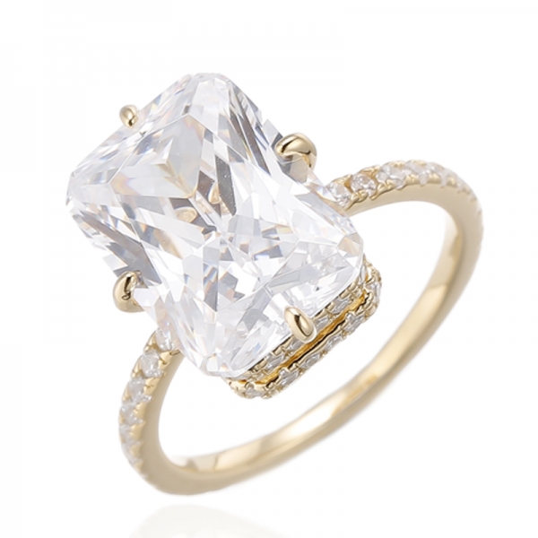 Octagon Diamond Pink And Round White Cubic Zircon Rhodium Silver Ring 