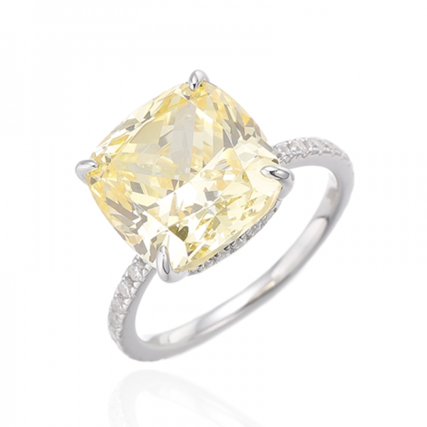 Cushion Diamond G And Round White Cubic Zircon Silver Ring With Rose Gold Plating 