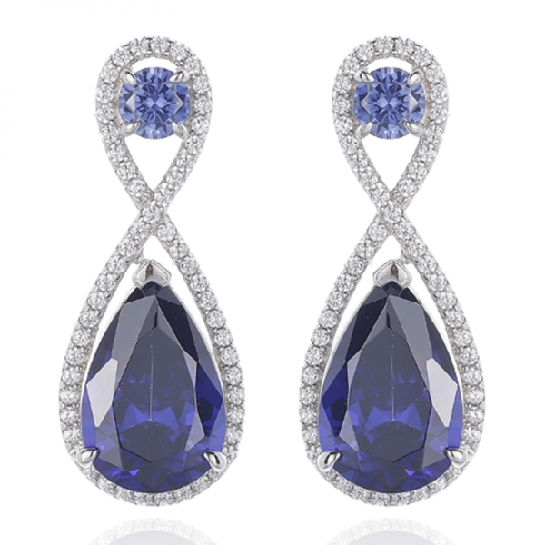 Pear Shape And Round Diamond G Cubic Zircon Rhodium Silver Earring 