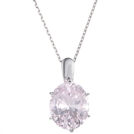 Oval Diamond Pink And Round White Cubic Zircon Rhodium Silver Pendant 