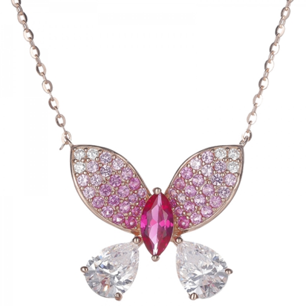 Marquise And Round Ruby Corundum Silver Necklace With Rose Gold Plating 