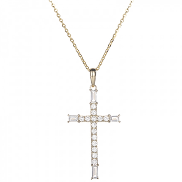 Baguette Pink And Round White Cubic Zircon Rhodium Silver Pendant 