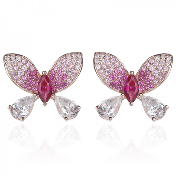 Marquise And Round Ruby Corundum Silver Earring With Rose Glod Plating 