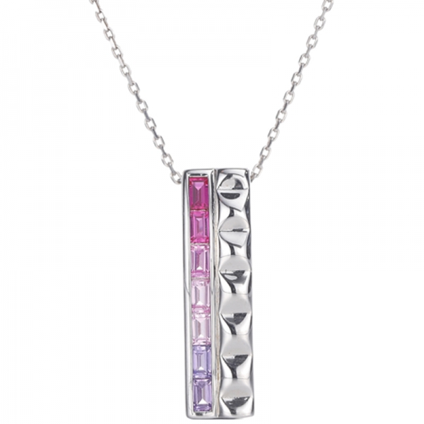 Baguette Rainbow Color Cubic Zircon Rhodium Silver Pendant 