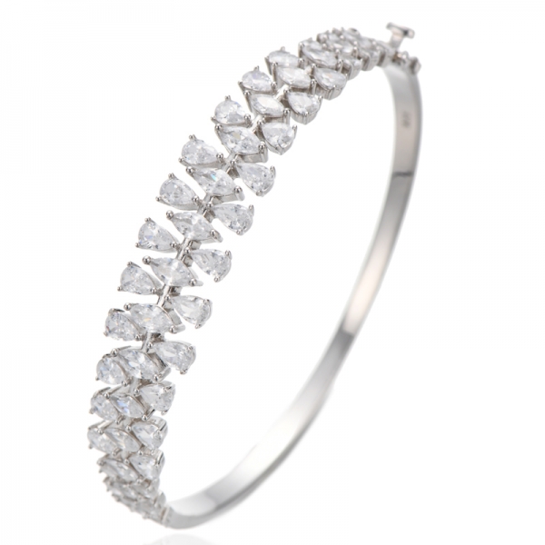 Pear Shape Rainbow Color And Marquise White Cubic Zircon Rhodium Silver Bangle 