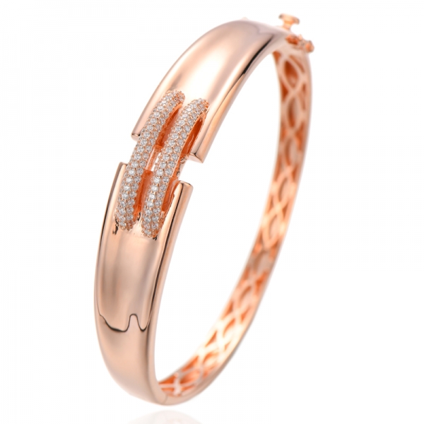 Round White Cubic Zircon Silver Bangle With Gold Plating 