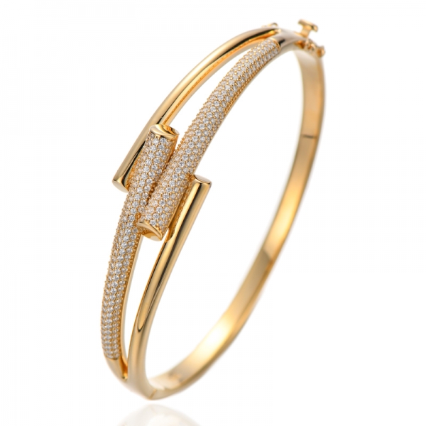 Round Morganite Nano And Coffee Cubic Zircon Silver Bangle With Two Tone Plating 