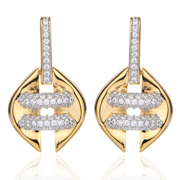 Round White Cubic Zircon Silver Earring With Rose Gold Plating 