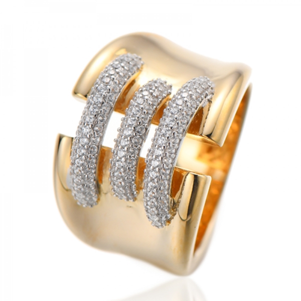 Round White Cubic Zircon Silver Ring With Rose Gold Plating 