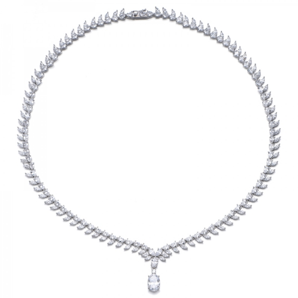 Oval Shape Diamond Yellow And Marquise White Cubic Zircon Rhodium Silver Necklace 