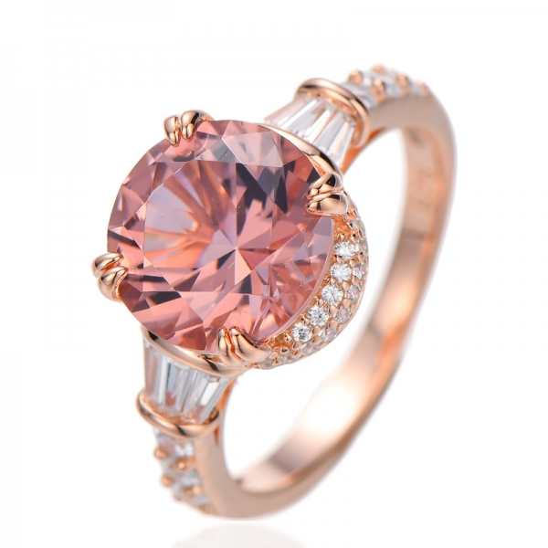Round Diamond Yellow CZ And Tapered White Cubic Zircon Rhodium Silver Ring 