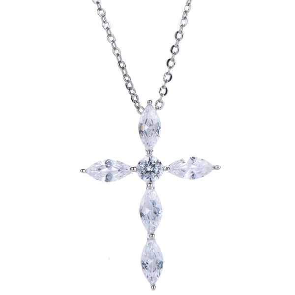 Round Green Nano And Marquise White Cubic Zircon Rhodium Silver Pendant 