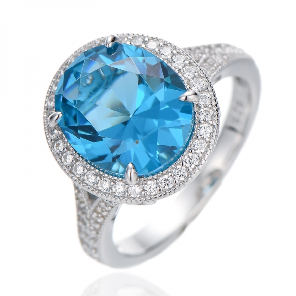 Oval Shape Diamond G And Round White Cubic Zircon Rhodium Silver Ring 