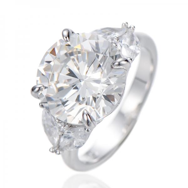 Round Tanzanite And Marquise White Cubic Zircon Rhodium Silver Ring 