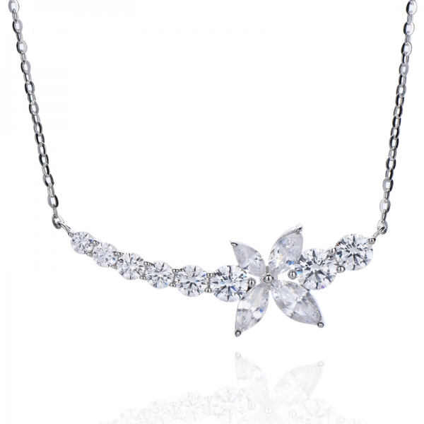 Marquise Green Nano And Round White Cubic Zircon Rhodium Silver Necklace 