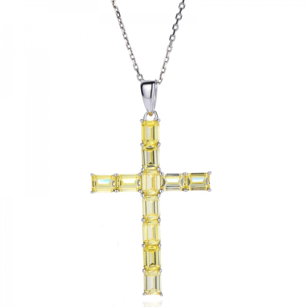 Emerald Golden Cubic Zircon Rhodium Silver Pendant 
