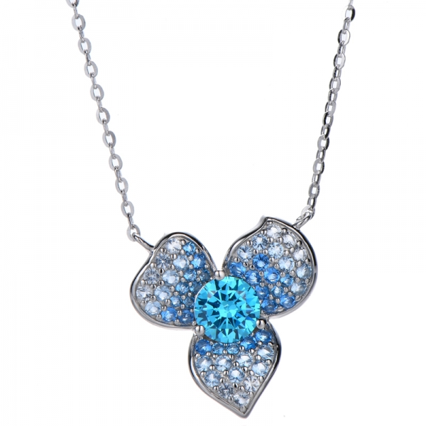 Round Morganite Nano And White Cubic Zircon Silver Necklace With Rose Gold Plating 