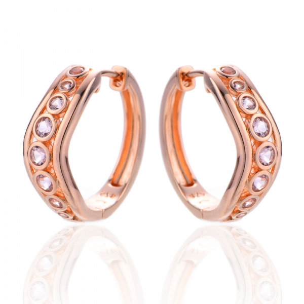 Round Morganite Nano Silver Earring With Rose Glod Plating 