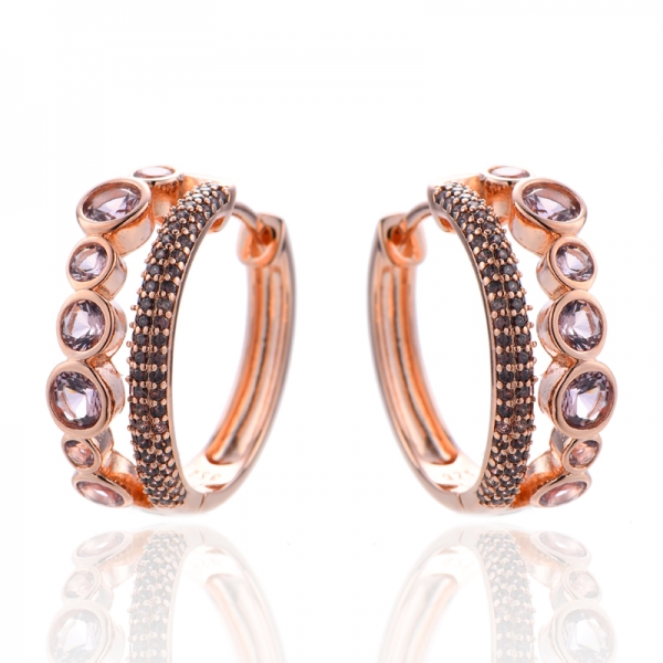 Round White Cubic Zircon Rhodium Plating Silver Earring 